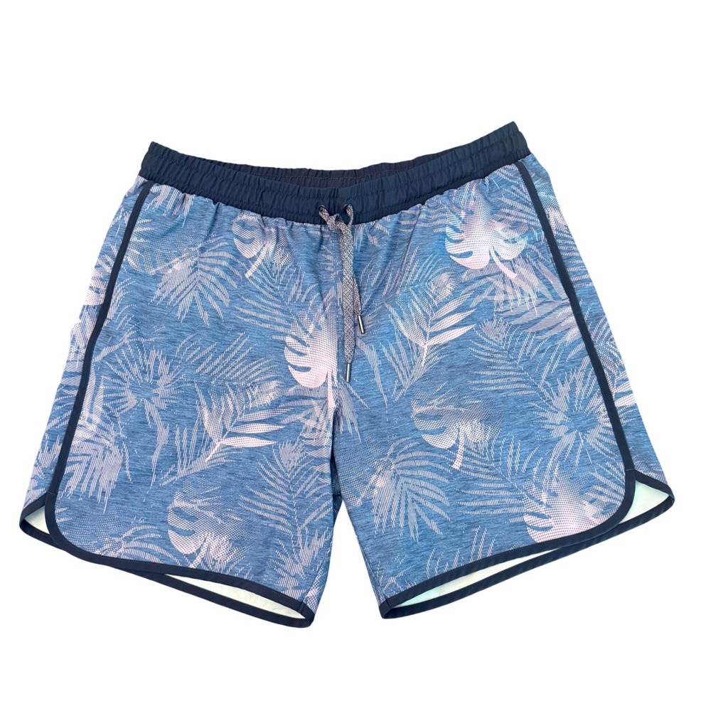 All in Motion Mens Tropical Palm Hybrid Athletic Shorts Blue 7 Inch Inseam L